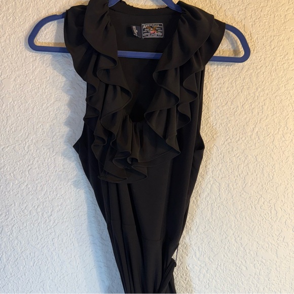 American Living Black Ruffle Dress Womens Size 10 Sleeveless Belted Stretchy. - Picture 1 of 9